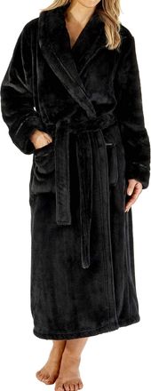 Slenderella Ladies Super Thick Soft Plain Black Fleece Shawl Collared with Easy Tie Belt Bath Robe Dressing Gown House Coat XL 20 22