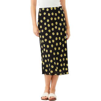 Karen Kane Floral Print Bias Cut Midi Skirt in Black Print at Nordstrom, Size X-Small