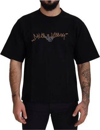 Dolce & Gabbana Zwart katoenen mix ronde hals t-shirt - Heren - T-shirts - Zwart - XS - Katoen - Tops