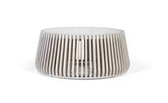 Giner&Colomer Mesa de centro redonda de m&aacute;rmol blanco y madera de mango