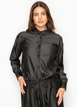 YAL New York Denim Black Drawstring Waist Blouse