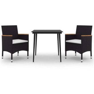 vidaXL Set Comedor De Jard&iacute;n 3 Pzas Y Cojines Rat&aacute;n Sint&eacute;tico Y Vidrio Vidaxl