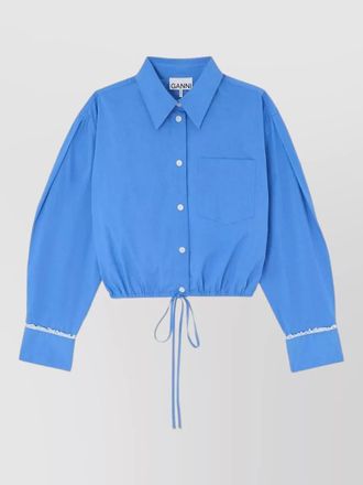 Ganni cropped shirt long sleeves lace trims