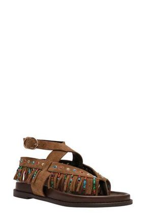 Steve Madden Wendell Beaded Fringe Ankle Strap Sandal in Chestnut Suede at Nordstrom Rack, Size 7.5