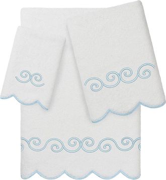Linum Home Textiles 100% Turkish Cotton Symmetra Scallop 3Pc Embellished Towel Set