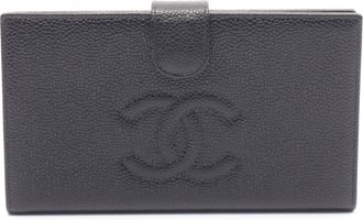 Chanel Black Leather Long Wallet (Bi-Fold) (Pre-Owned)