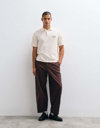 Asos pantaloni sartoriali con cintura a gamba bombata effetto lino marrone-Blu navy