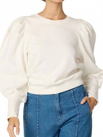 Cleobella Indi Puffed High Cuff Sleeves Sweatshirt In Ivory
