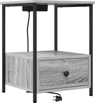 vidaXL Vidaxl - Bedside Cabinet with Charging Station with Drawer Grey sonoma