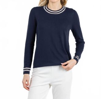Peace of Cloth Sheer Stripe Long Sleeve Crew Top In Navy