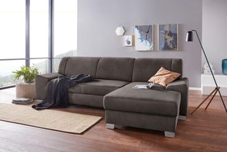 Domo Collection Ecksofa »Anzio L-Form, whlw. Bettfunktion, Federkern, hochwertig, Breite 271 cm« Mit Bettfunktion, Recamiere rechts, Luxus-Microfaser, anthrazit