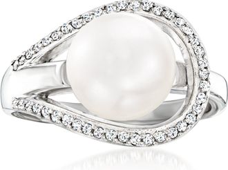 Ross-Simons 9-9.5mm Cultured Pearl and. Diamond Ring in Sterling Silver