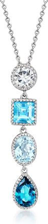Ross-Simons White and Tonal Blue Topaz Pendant Necklace in Sterling Silver