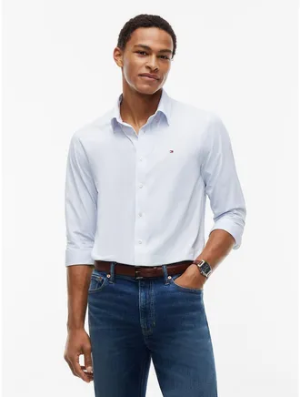 Tommy Hilfiger Mens Regular Fit Mini Check TH Performance Shirt - Sky Blue - XXXL