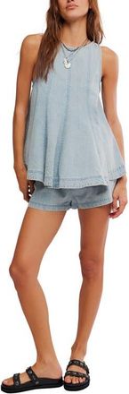 Free People Cassius Flare Denim Top & High Rise Shorts Set in Bleachout at Nordstrom, Size X-Large