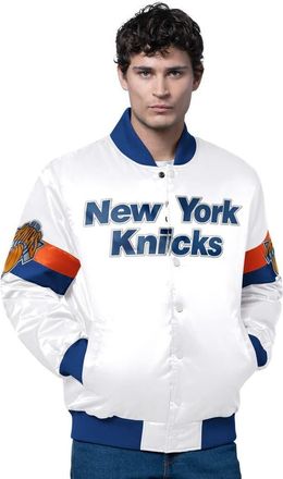 Starter Mens Starter White New York Knicks Triple Option Varsity Full-Snap Satin Jacket at Nordstrom, Size Xx-Large