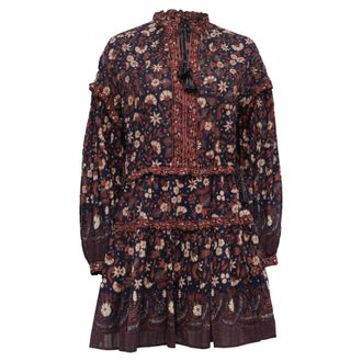 Ulla Johnson Marigold Tasseled Floral-Print Mini Dress in Multicolor Cotton