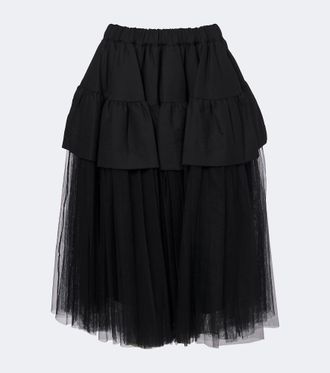 Comme Des Gar&ccedil;ons Gonna midi in lana e tulle a balze