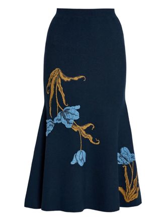 Erdem floral-jacquard knitted midi skirt - Blue