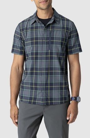Outdoor Research Astroman Short Sleeve Sun Shirt in Dark Navy Plaid at Nordstrom, Size Xx-Large