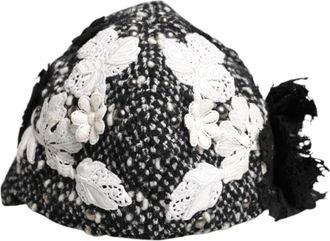 Dolce & Gabbana Zwart Wit Bloemig Cloche Hoed - Dames - Hoeden - Zwart - ONE Size - Katoen - Accessoires