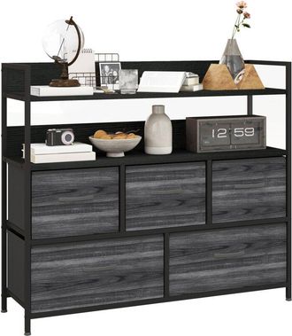 HOMCOM Homcom - Bedroom Chest of Drawers 5 Drawer Dresser w/ Shelves, Black