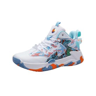 Generic Mens Basketball Shoes Breathable Mesh Fashionable Anti Slip Sports Outdoor Running Training Boots Walking Shoes(White Blue,3.5 UK)