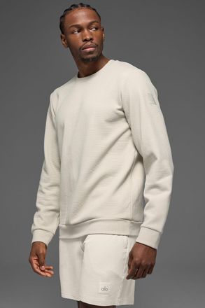 Alo | Waffle Lounge Long Sleeve Crewneck Top in Bone Beige, Size: Medium