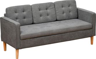 HOMCOM Modern 3-Seater Sofa Button-Tufted Fabric Couch with Hidden Storage Rubberwood Legs for Living Room - Grey | TJ Hughes Clear