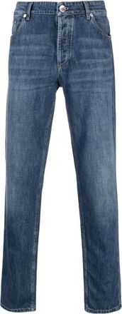 Brunello Cucinelli Heldere Blauwe Slim Fit Jeans - Heren - Slim Fit Jeans - Blauw - M - Katoen - Jeans