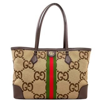 Gucci Beige Brown Canvas Tote Bag (Pre-Owned)