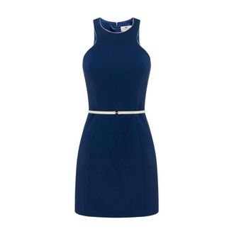 Elisabetta Franchi Blauwe Mini Jurk met Paspeldetails - Dames - Korte kleedjes - Blauw - L - Leer - Kleedjes