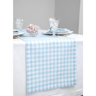 Solino Home Linen Table Runner for Dining Table, Holiday and Everyday Table Decor - Gingham Check in Blue Bell at Nordstrom, Size Xx-Large