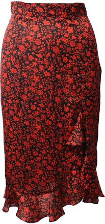 Maje Floral Asymmetric Drape Skirt in Red Silk
