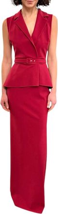 La Petite Robe Di Chiara Boni Womens Thadira Belted Peplum Column Gown In Garnet