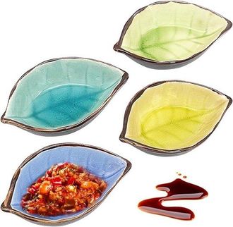 OEM 4 Cuencos De Cer&aacute;mica Con Forma De Hoja, 7 X 10 Cm, Cuencos Para Salsas, 4 Colores, Cuencos Para Salsa De Soja, Salsas, Especias