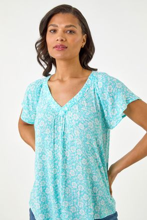 Roman Floral Print V-Neck Top