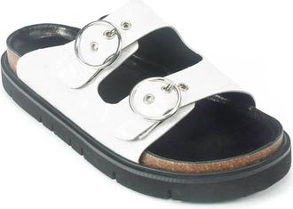All Black Womens Circle Buckle Lowform Sandal In White