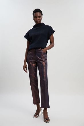 Karen Millen Womens Metallic Coated Denim Skinny Jean - Bronze Cotton - Size 10 UK