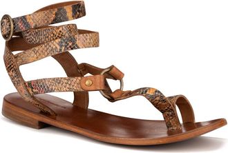 Vintage Foundry Co. Vina Snake Embossed Leather Ankle Strap Flat Sandal in Tan at Nordstrom Rack, Size 6.5