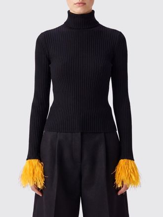 La DoubleJ Feather-Trimmed Ribbed Cashmere and Silk Turtleneck Jumper