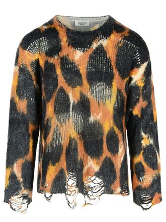 Laneus gefleckter Leopard Destroyed-Pullover aus Baby-Alpaka-Mischung