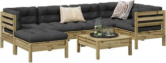 vidaXL Set De Sof&aacute;s Jard&iacute;n 7 Pzas Con Cojines Madera Pino Impregnada Vidaxl