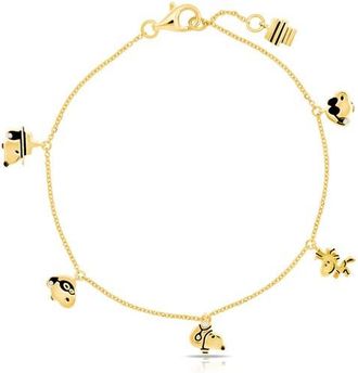 Crislu x Peanuts Snoopy & Woodstock Charm Bracelet in 18Kt Yellow Gold /Clear Stone at Nordstrom, Size 7