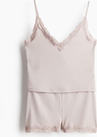 H&M Mikrofaser-Pyjama mit Spitzenborte - Brown