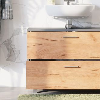 Vicco Mueble Bajo Lavabo Ilias, Antracita/roble Dorado, 80.2 X 60.8 Cm Con 2 Cajones Vicco