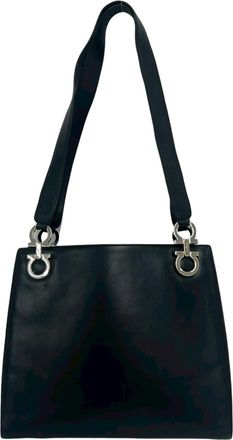 Ferragamo Black Leather Shoulder Bag Tote Bag (Pre-Owned)