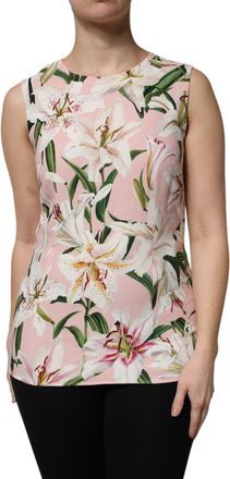 Dolce & Gabbana Womens Multicolor Floral Print Round Neck Tank Top Viscose Elastane