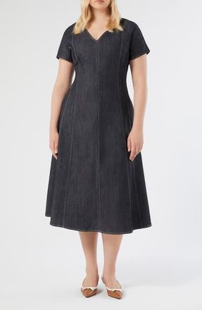 Marina Rinaldi Denim Fit & Flare Midi Dress in Navy at Nordstrom, Size 14W