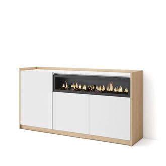 Skraut Home Skraut Home - Aparadores Para Sal&oacute;n, 156x37x80cm, 3 Puertas, Chimenea El&eacute;ctrica, Blanco Y Roble Soft